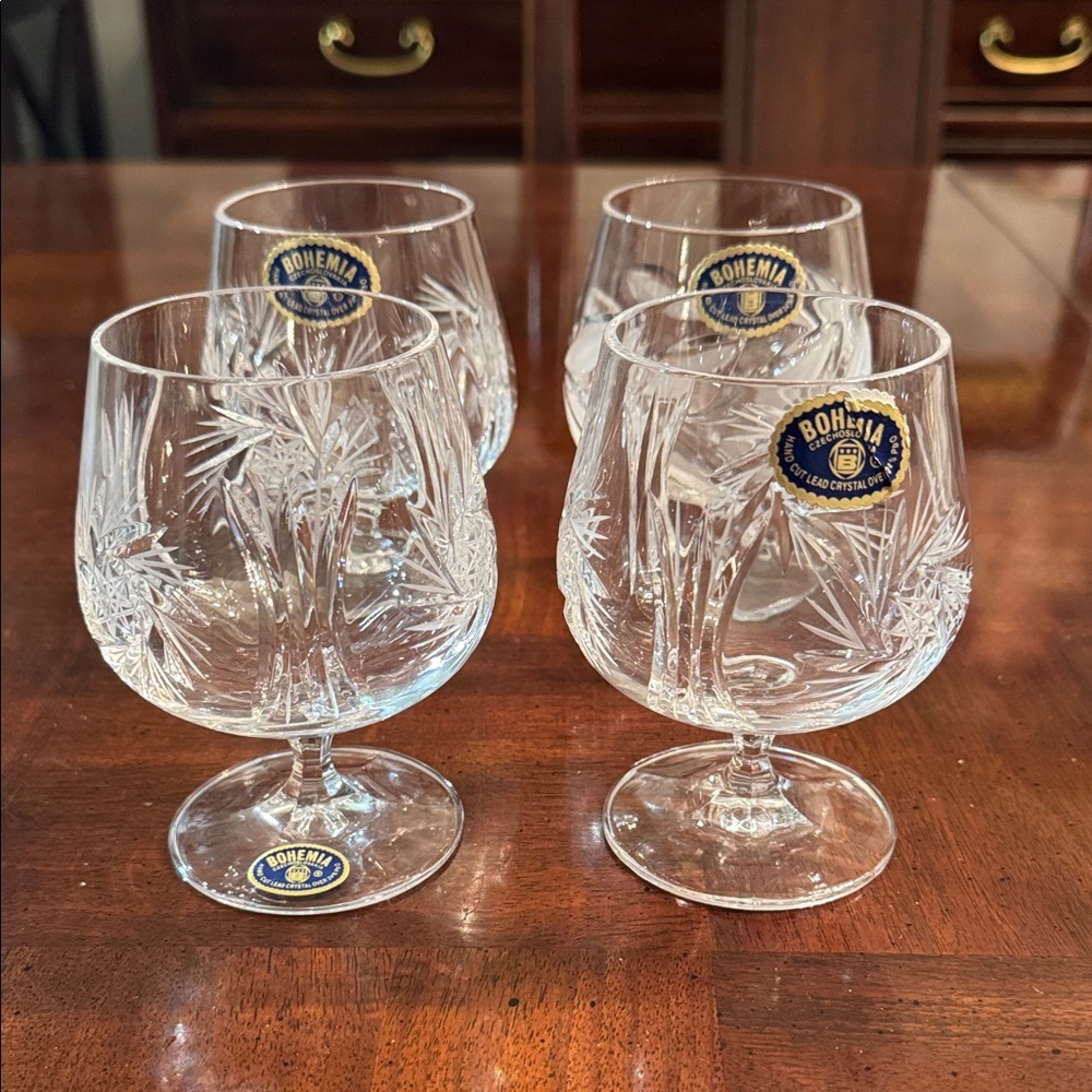Bohemia Crystal Pinwheel Cognac Brandy Bar Kitchen Glasses New Czeck